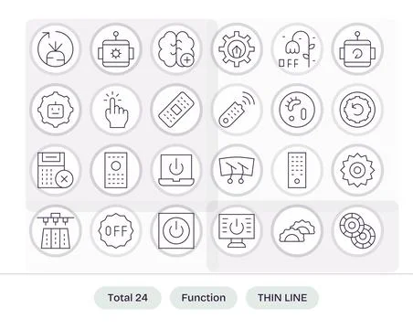 24 Thin Line Grid Fitted Designs for Function 64x64 Vector Icons Stock Illustration