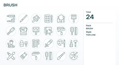 24 Thin Line Grid Fitted 128x128 Vector Icons from Brush Suite Stock Illustration