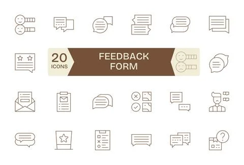 24 Thin Line Grid Fitted Vector Icons for Feedback Form Graphics Stock Illustration