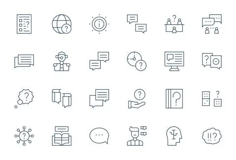 24 Thin Line Pixel Aligned Vector Icons tailored for Question High Resoluti.. Illustrazione stock