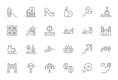 24 Thin Line Pixel Aligned Vectors for Fun Theme Stock Illustration