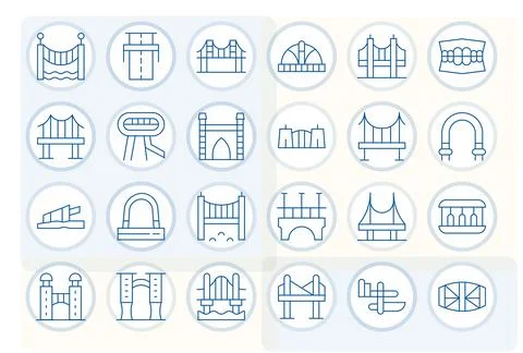 24 Thin Line Pixel Aligned Vectors for Bridge Theme Stock Illustration