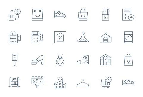 24 Thin Line Pixel Aligned Vector Icons crafted for Retail 256x256 applicatio Stock Illustration
