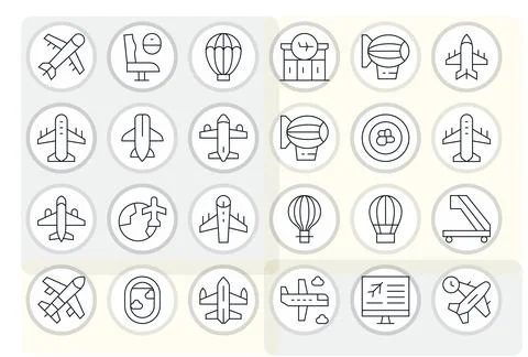 24 Thin Line Pixel Aligned Vector Icons crafted for Air Travel Retina Ready.. Stock Illustration