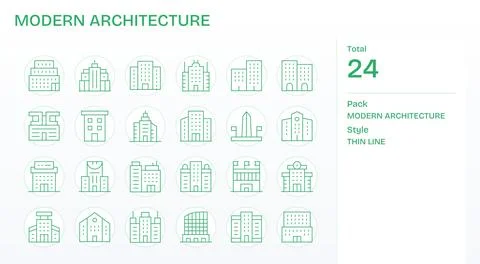24 Thin Line Pixel Aligned Vector Icons crafted for Modern Architecture Hig.. イラスト素材