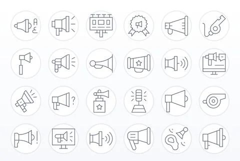 24 Thin Line Pixel Optimized 64x64 Vector Icons from Megaphone Suite Illustrazione stock