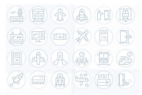 24 Thin Line Pixel Optimized Vectors for Departure Theme Stock-Illustration