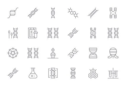 24 Thin Line Pixel Optimized Vector Icons tailored for Biochemistry High Re.. Stock Illustration