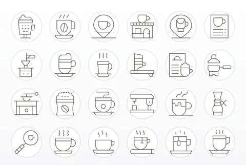 24 Thin Line Pixel Optimized Vectors for Espresso Theme Illustrazione stock