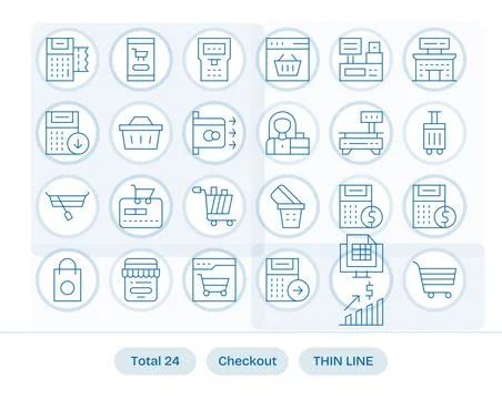 24 Thin Line Pixel Optimized Vector Icons crafted for Checkout 64x64 applic.. Stock Illustration