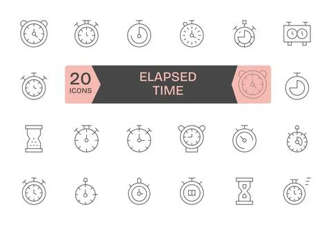 24 Thin Line Pixel Optimized Vectors for Elapsed Time Theme Stock Illustration