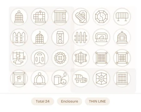 24 Thin Line Pixel Optimized Designs for Enclosure 128x128 Vector Icons Stock Illustration