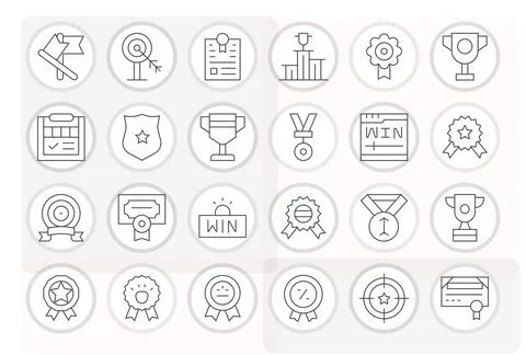 24 Thin Line PIXEL Perfect Vector Icons for Accomplishment Graphics Stock Illustration