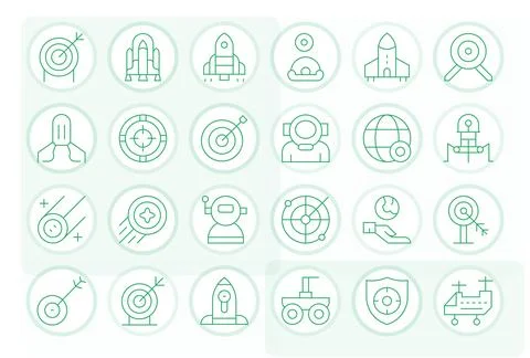 24 Thin Line PIXEL Perfect Vector Icons tailored for Mission 256x256 interfac Illustrazione stock