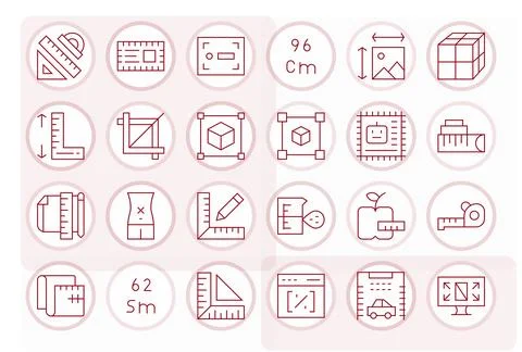 24 Thin Line PIXEL Perfect Retina Ready Vector Icons from Dimensions Suite イラスト素材