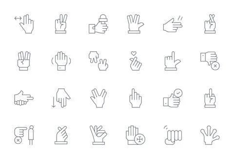 24 Thin Line PIXEL Perfect 64x64 Vector Icons from Hand Gesture Suite Stock Illustration