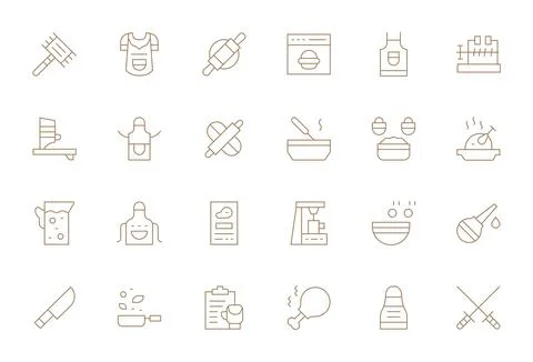 24 Thin Line PIXEL Perfect Vectors for Preparation Theme Stock Illustration