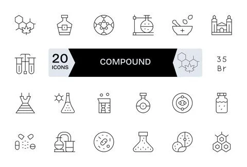 24 Thin Line PIXEL Perfect Vectors for Compound Theme Stock Illustration