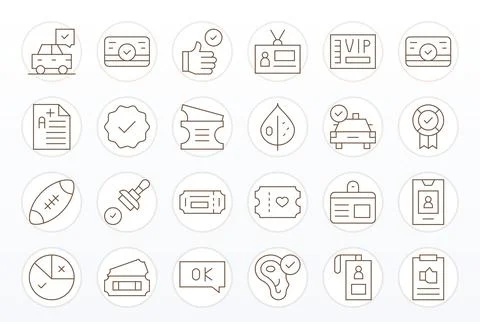 24 Thin Line Vector Icons from Pass in 64x64 Editable Quality Stock Illustration