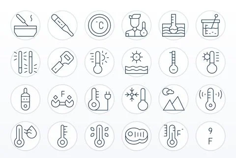 24 Thin Line Vector Icons designed for Thermometer in High Resolution PIXEL.. Stock Illustration