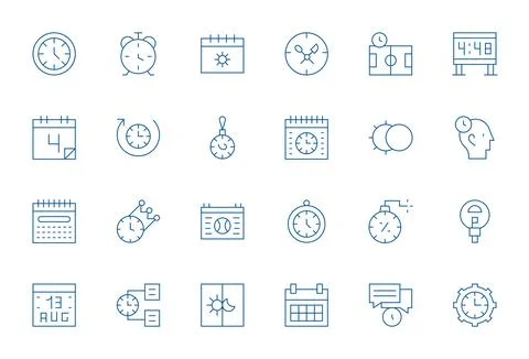 24 Thin Line Vector Icons designed for Time in 64x64 PIXEL Perfect format 스톡 일러스트