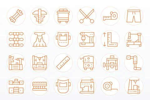 24 Thin Line Vector Icons from Fabrication in 64x64 Editable Quality Stock Illustration