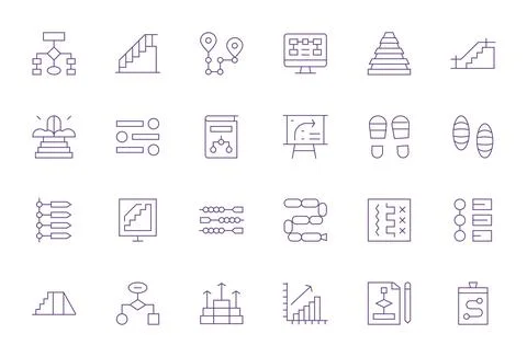 24 Thin Line Vector Icons from Steps in Retina Ready Editable Quality Stock Illustration