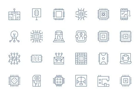 24 Thin Line Vector Icons from Microchip in Retina Ready Pixel Aligned Qualit Stock Illustration