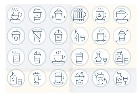 24 Thin Line Vector Icons for Drinkware in crisp 128x128 Display Perfect re.. Stock Illustration
