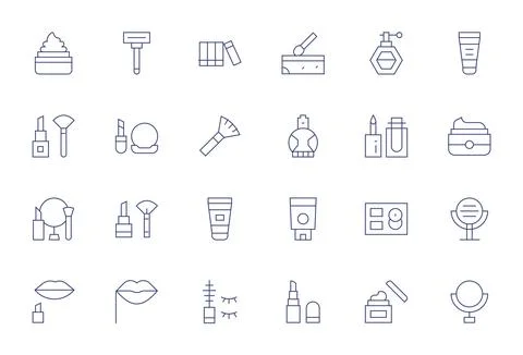 24 Thin Line Vector Icons designed for Makeup in Retina Ready Grid Fitted f.. Stock-Illustration