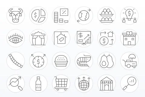 24 Thin Line Vector Icons from Market in Retina Ready PIXEL Perfect Quality Illustrazione stock