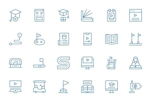 24 Thin Line Vector Icons from Course in 256x256 Display Perfect Quality Stock Illustration