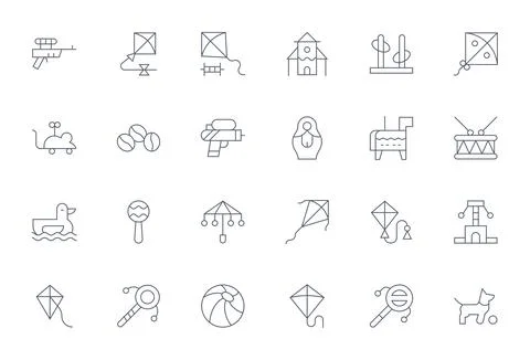 24 Thin Line Vector Icons for Toy in crisp 128x128 Pixel Optimized resolution Stock Illustration