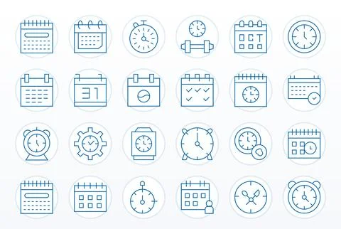24 Thin Line Vector Icons from Time Management in 256x256 PIXEL Perfect Quali Illustrazione stock
