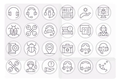 24 Thin Line Vector Icons from Technical Support in 64x64 Editable Quality Stock Illustration