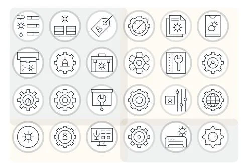 24 Thin Line Vector Icons designed for Customization in 64x64 Pixel Aligned.. Stock-Illustration