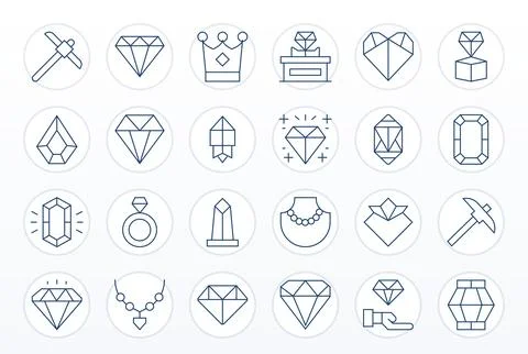 24 Thin Line Vector Icons from Gem in 64x64 Detail Enhanced Quality Stock Illustration