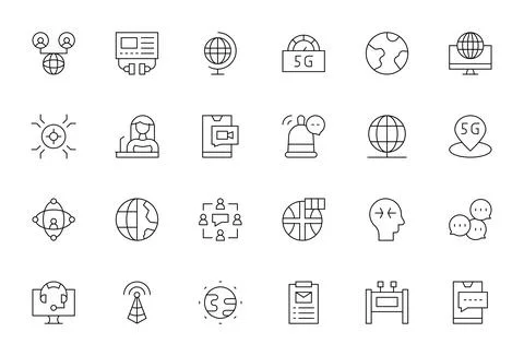 24 Thin Line Vector Icons for Communication in crisp 64x64 Editable resolutio 스톡 일러스트