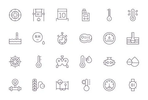 24 Thin Line Vector Icons designed for Gauge in 128x128 Pixel Optimized forma Stock Illustration
