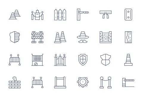 24 Thin Line Vector Icons from Barrier in High Resolution Pixel Optimized Q.. Stockillustratie