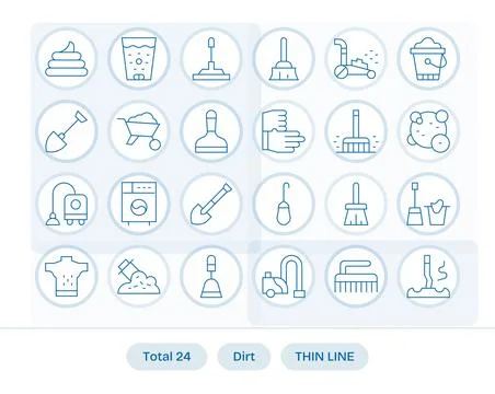 24 Thin Line Vector Icons for Dirt in crisp 128x128 Pixel Aligned resolution Stock Illustration