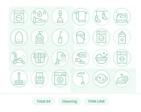 24 Thin Line Vector Icons designed for Cleaning in Retina Ready Pixel Align.. Stock Illustration
