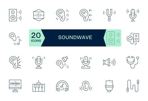 24 Thin Line Vector Icons designed for Soundwave in 64x64 Pixel Aligned forma Stock Illustration