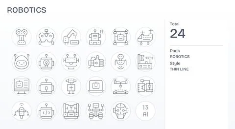 24 Thin Line Vector Icons designed for Robotics in 64x64 Display Perfect form Illustration