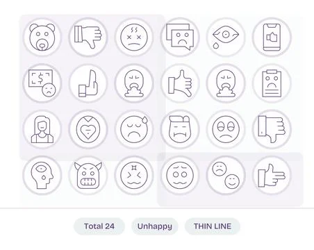 24 Thin Line Vector Icons designed for Unhappy in High Resolution Pixel Opt.. Stock Illustration
