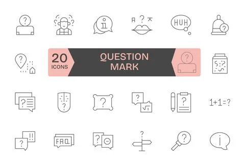 24 Thin Line Vector Icons for Question Mark in crisp 256x256 Grid Fitted re.. Illustrazione stock