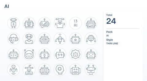 24 Thin Line Vector Icons for Ai in crisp Retina Ready Grid Fitted resolution Stock Illustration