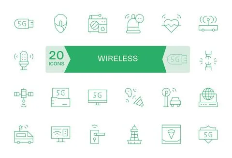 24 Thin Line Vector Icons from Wireless in 64x64 Editable Quality Stock Illustration