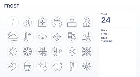 24 Thin Line Vector Icons designed for Frost in 256x256 Editable format Stock Illustration