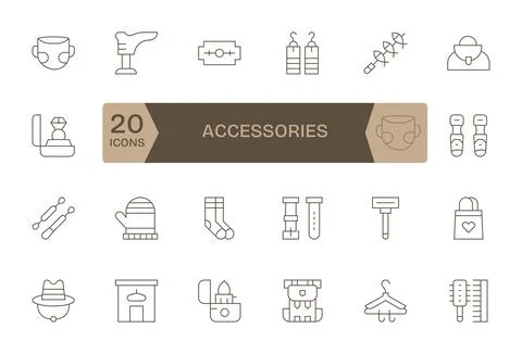 24 Thin Line Vector Icons designed for Accessories in 128x128 Pixel Aligned.. Stock Illustration